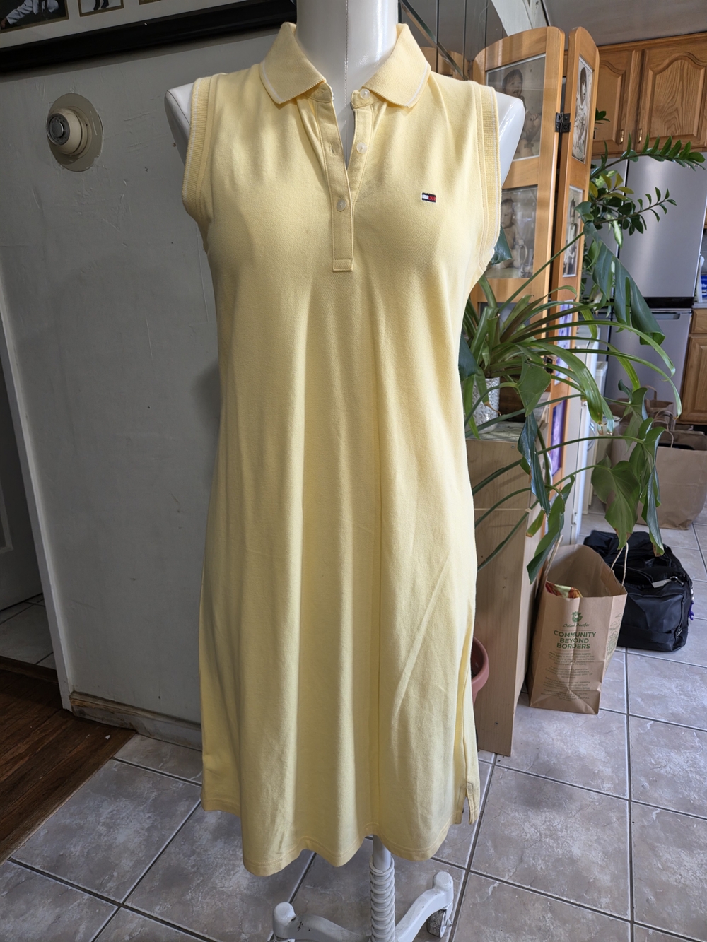 Tommy Hilfiger Pale Yellow Sleeveless Polo Midi Dress